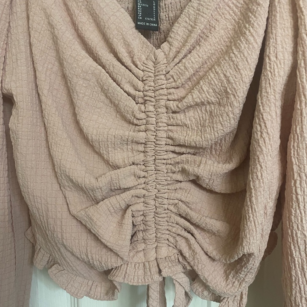 Forever 21 Ruched V-neck Rose Pink Off-the-shoulder Crop Top Size L - Picture 4 of 4
